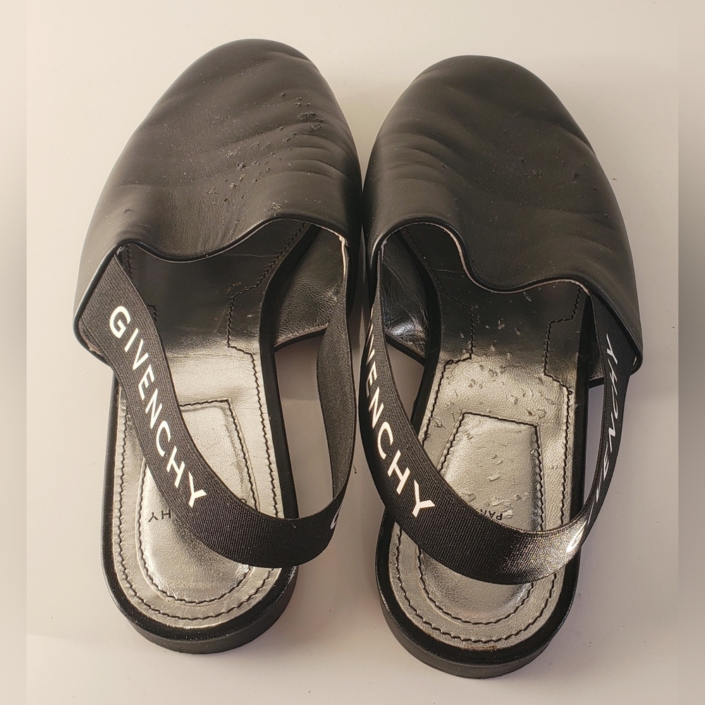 Givenchy Black Leather Slip-back Mules W Logo Elastic Strap - Picture 3 of 5
